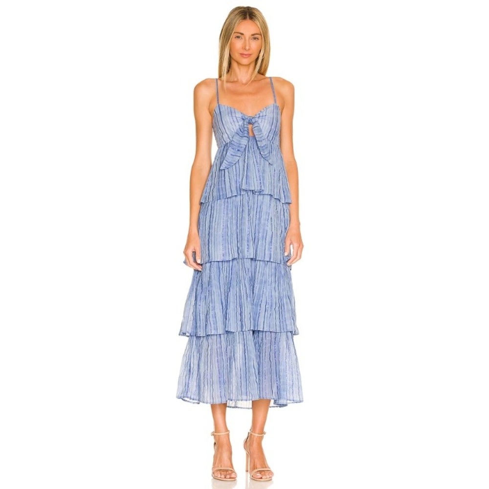 SAYLOR Jameela Midi Dress Blue Metallic Tiered Ruffle Size Medium